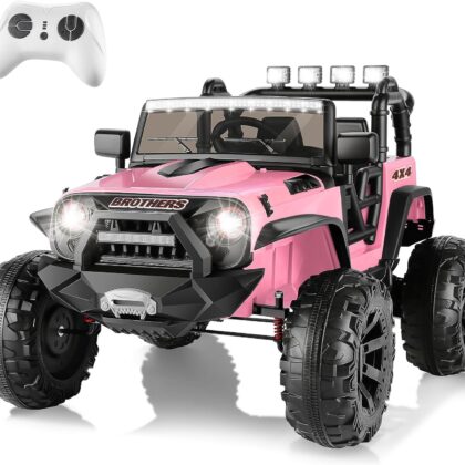 Hikole 24V Ride on Car Truck with Remote Control – 2 Seater, Powerful 2x200W Motor, Spring Suspension, 3 Speeds, Music Player, LED Lights, Electric Car for… Color:Pink