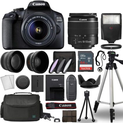 Canon Cameras EOS 2000D / Rebel T7 Digital SLR Camera Body w/Canon EF-S 18-55mm f/3.5-5.6 Lens 3 Lens DSLR Kit Bundled with Complete Accessory Bundle+ 64GB+… Size:64gb Kit