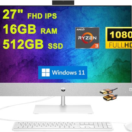 HP Pavilion 27 All-in-One Desktop Computer 27″ FHD IPS Anti-Glare (72% NTSC) AMD Ryzen 5000 Series Quad-Core Ryzen 3 5425U Processor 16GB RAM 512GB SSD… Size:16GB RAM | 512GB SSD