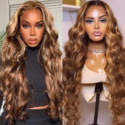 200 Density 360 Lace Front Wigs Human Hair Pre Plucked Honey Blonde Body Wave Lace Front Wigs with Baby Hair Full 360 Glueless HD Transparent Lace Front… Color:Highlight Lace Front Wigs Human Hair Size:32 Inch